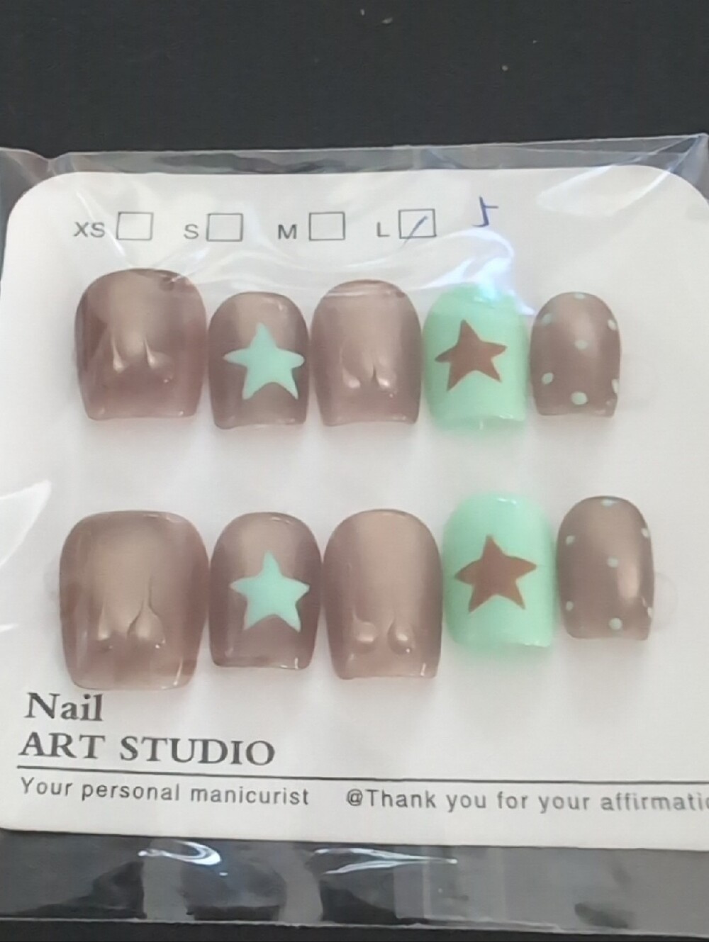 Golden Brown and Mint Star Press-On Nail Set